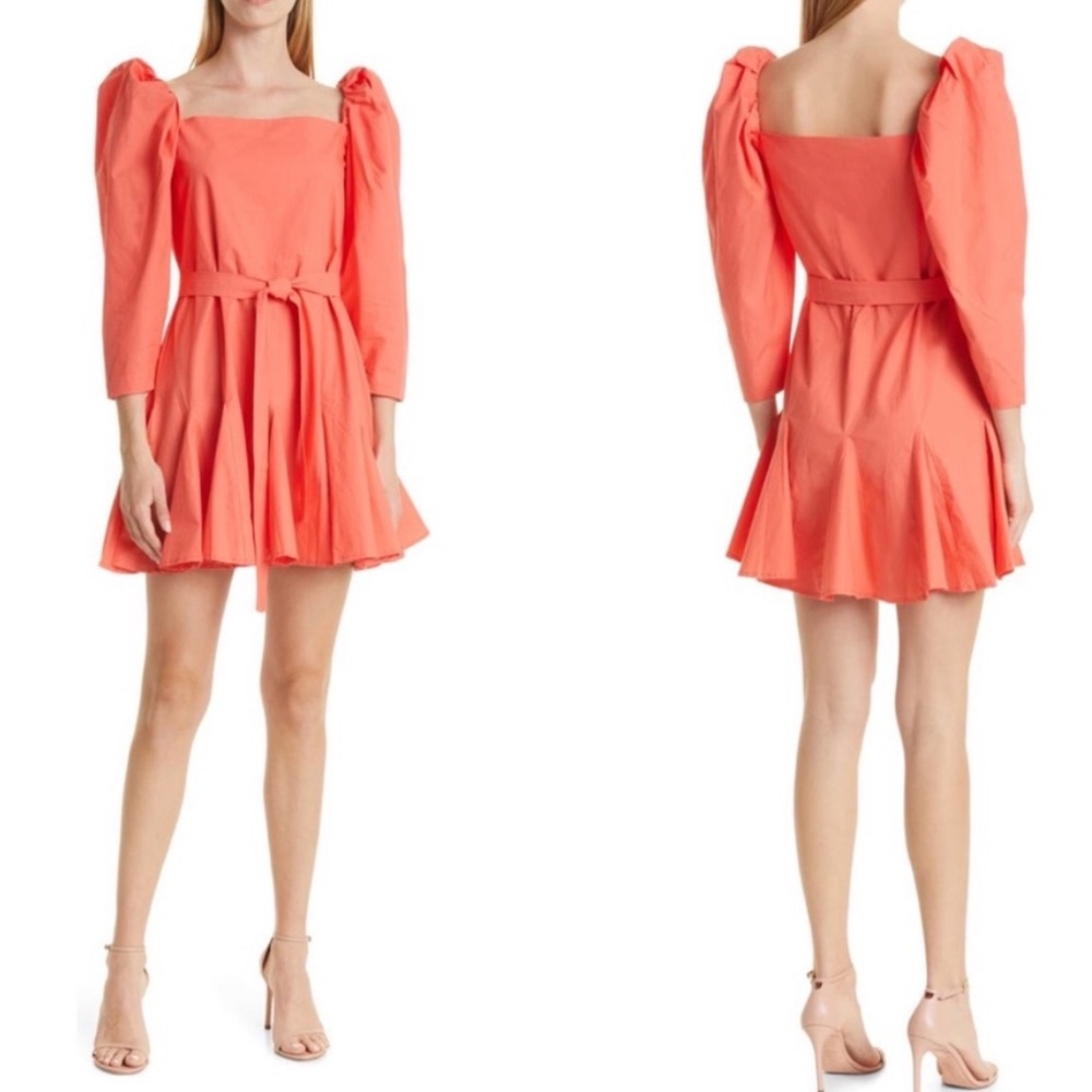 Mille Anais Puff Sleeve Tie Waist Mini Dress in Melon